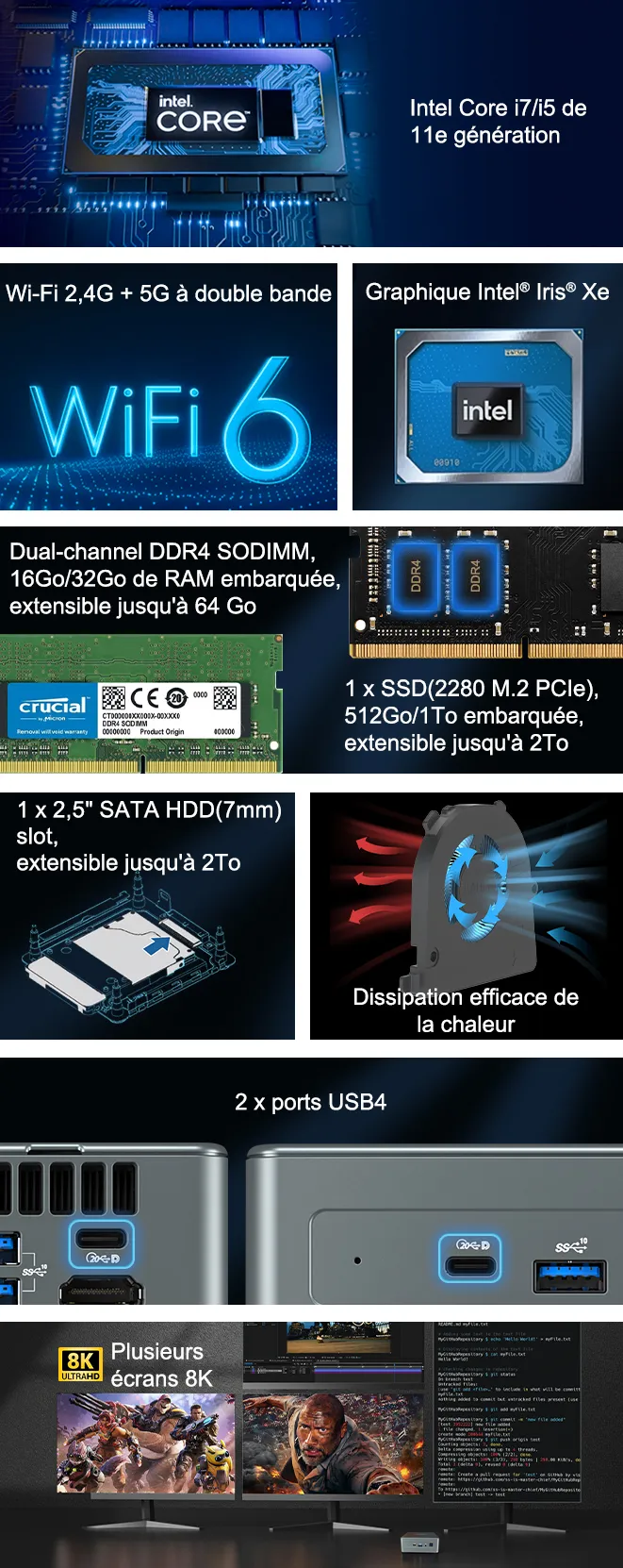 Mini PC Intel Alder Lake-N100(Max 3.4GHz,6W) 16 Go DDR4/1To M.2 NVMe S –  NIPOGI